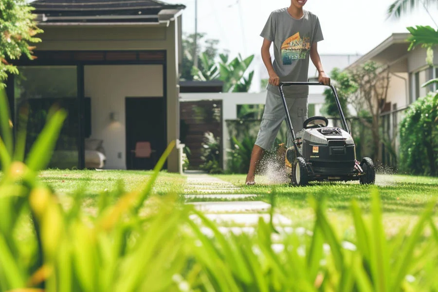 green electric lawn mower