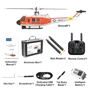 Eachine E190S UH-1 Huey 2.4G 9CH GPS Optical Flow Localization TOF LiDAR Altitude Hold Dual Brushless Motor 5.8G FPV Camera 1:34 Scale Rescue Flybarless RC Helicopter RTF